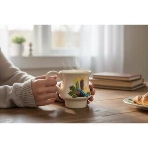 Vintage JCC 1974 Ceramic Mug With Embossed Holiday Design & Handle Cream Color 3